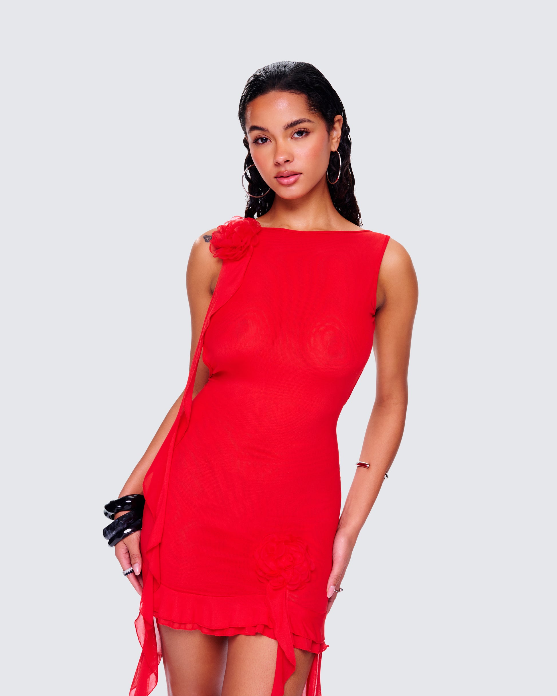 Red Ruffle Mini Dress - Strapless Party Dress 1x Red Ruffle Mini Dress - Strapless Party Dress 1x