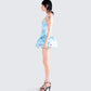 Tif Blue Satin Floral Bubble Dress