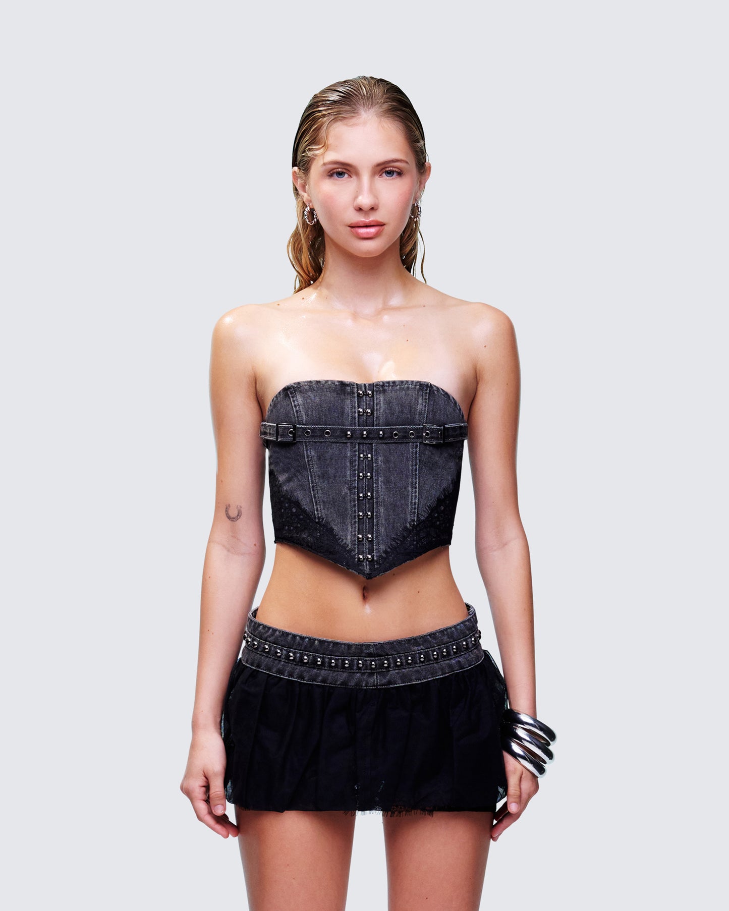 Titan Black Denim Corset Top