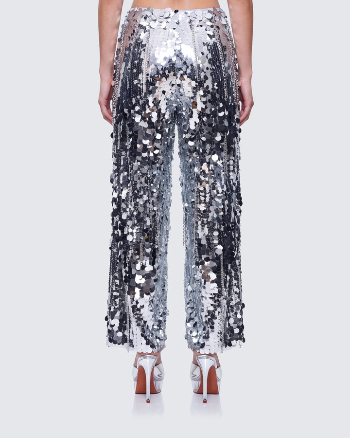 Tiva Ice Silver Sequin Chain High Waisted Pants