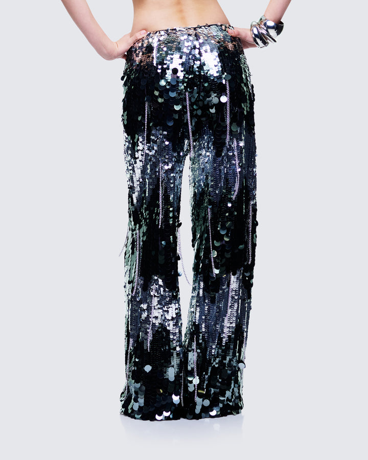 Tiva Silver Sequin High Waisted Pants