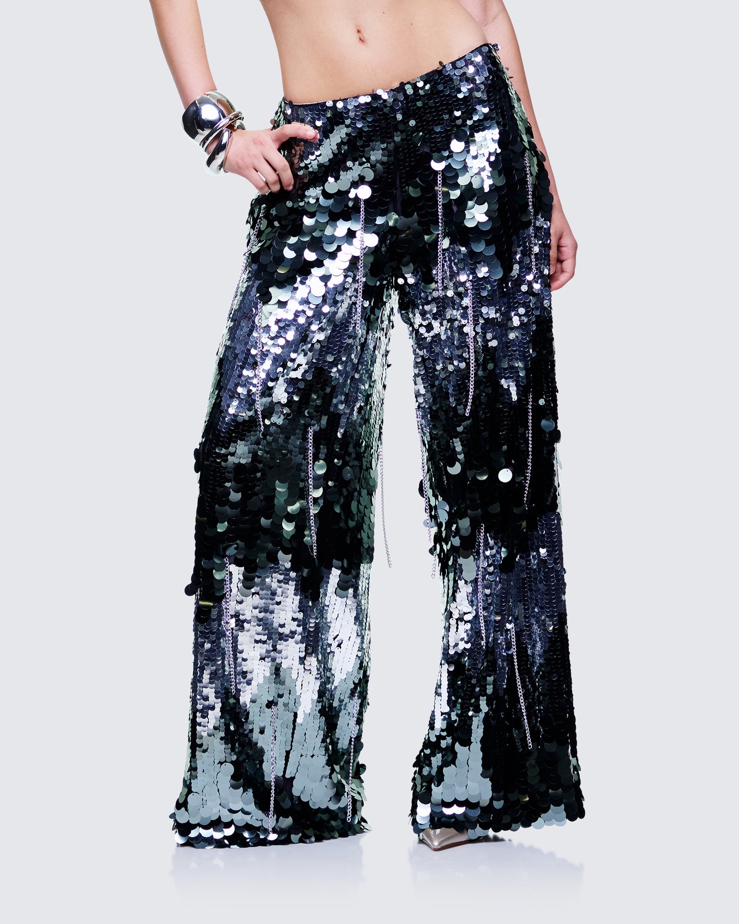 Tiva Silver Sequin High Waisted Pants