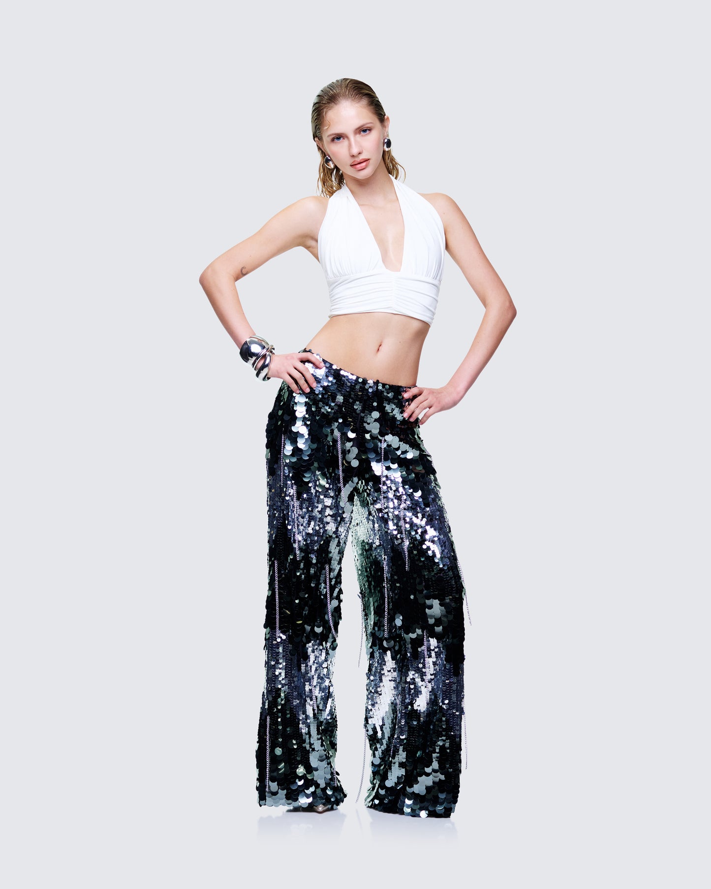 Tiva Silver Sequin High Waisted Pants