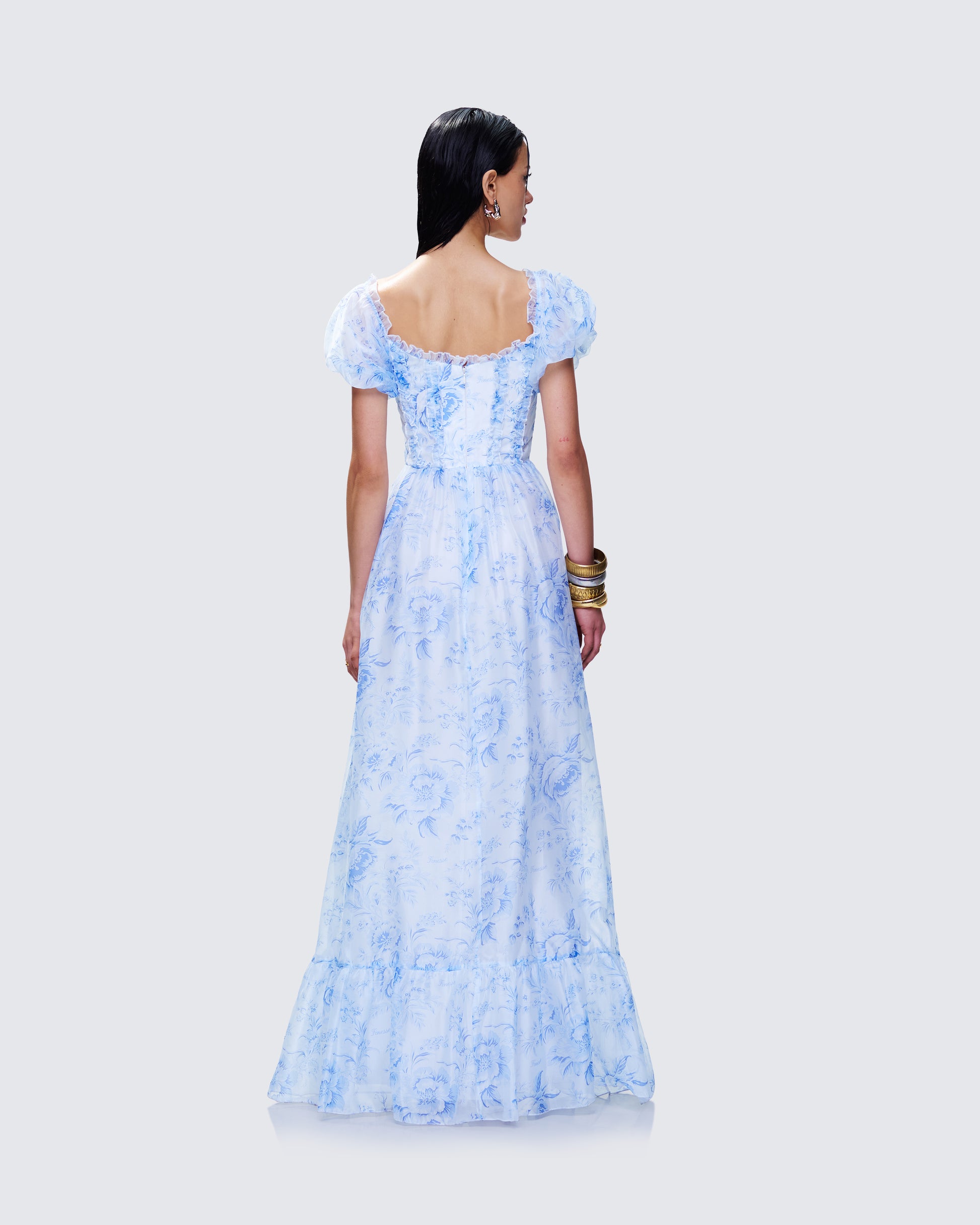 Blue Floral Maxi Dress - Smocked Bodice Ruffled Summer FINESSE Blue Floral Maxi Dress - Smocked Bodice Ruffled Summer FINESSE