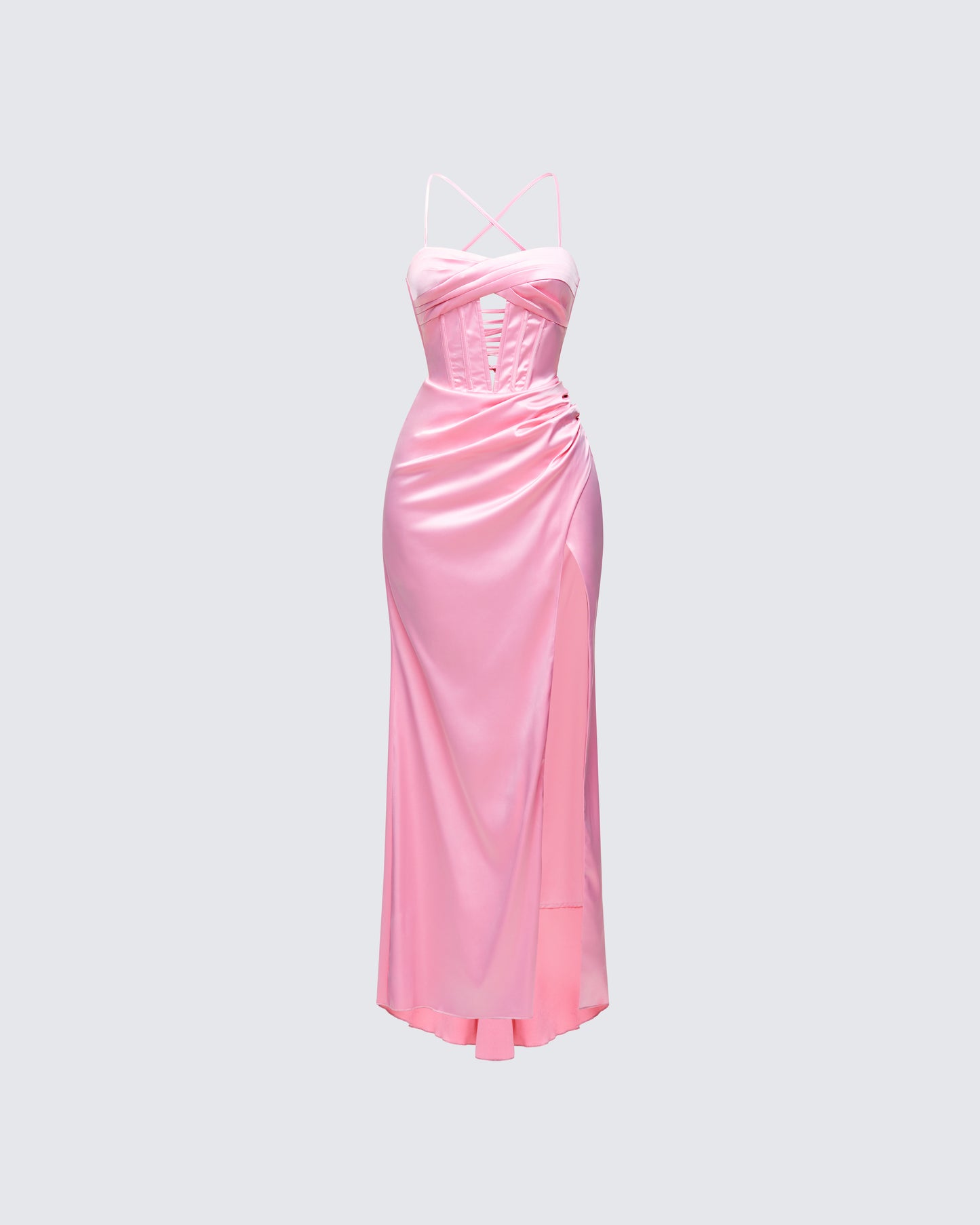 Trixa Pink Satin Cut Out Maxi Dress product front