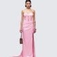 Trixa Pink Satin Cut Out Maxi Dress model front