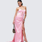 Trixa Pink Satin Cut Out Maxi Dress