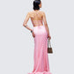 Trixa Pink Satin Cut Out Maxi Dress