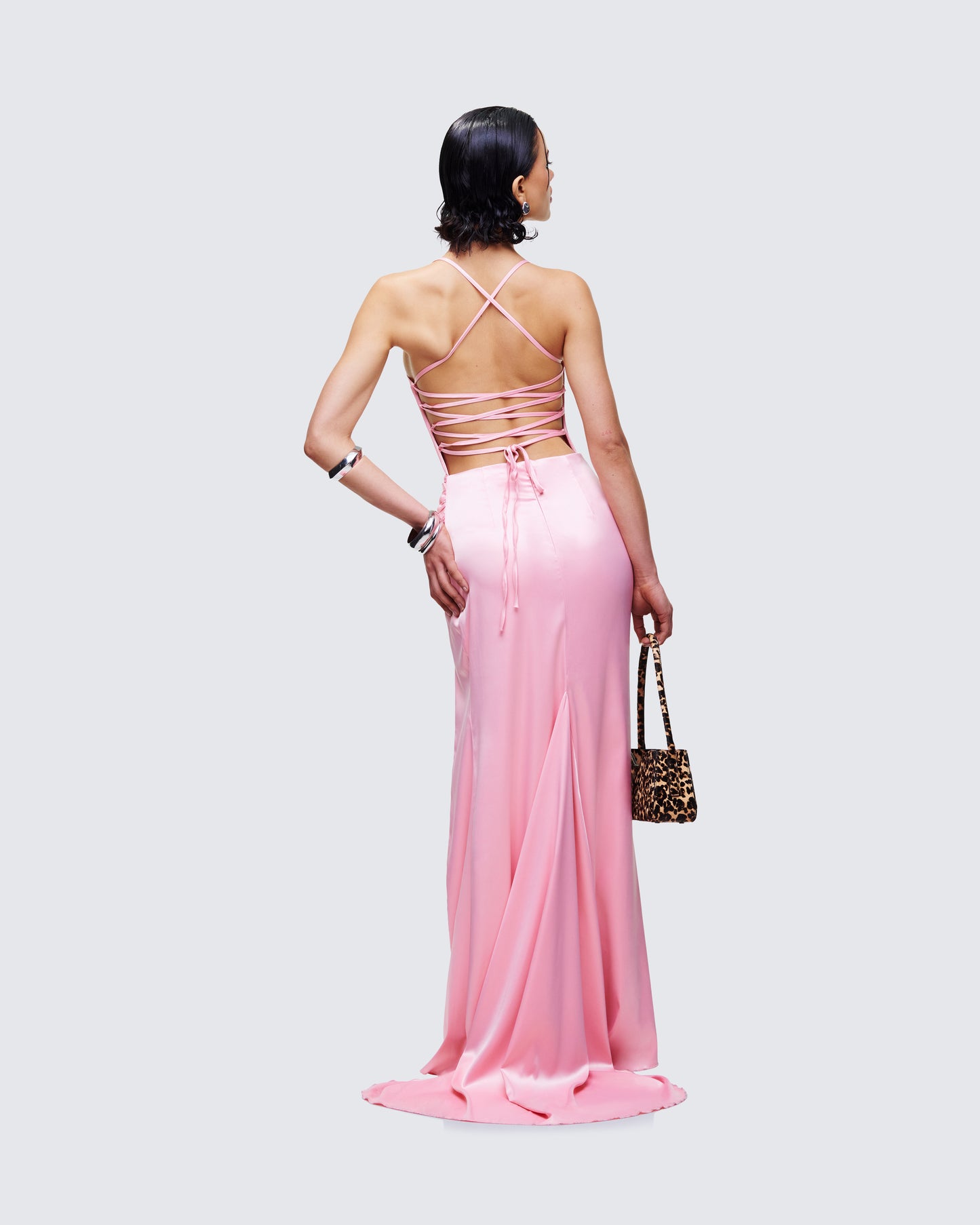 Trixa Pink Satin Cut Out Maxi Dress