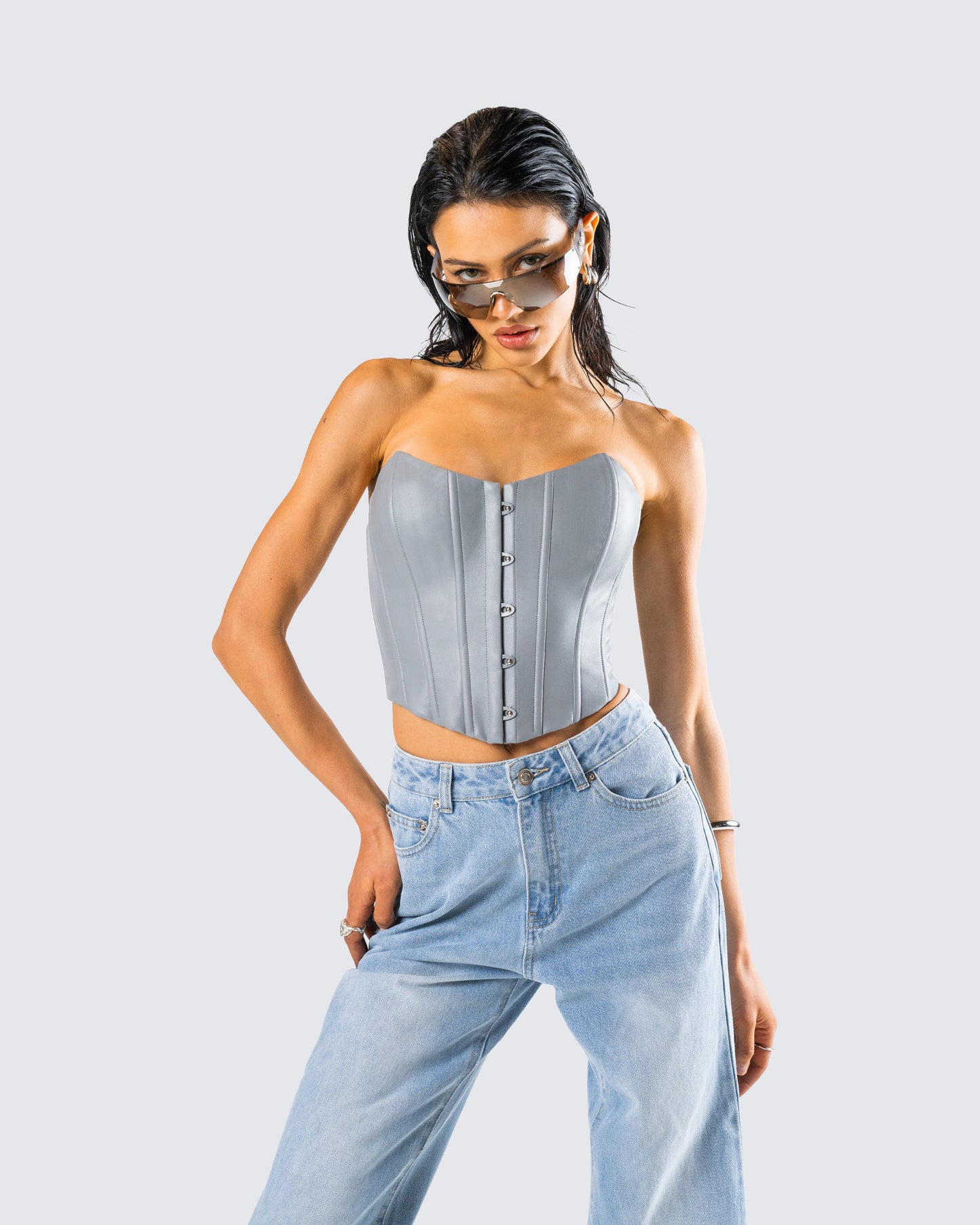 Tui Grey Vegan Leather Corset Top