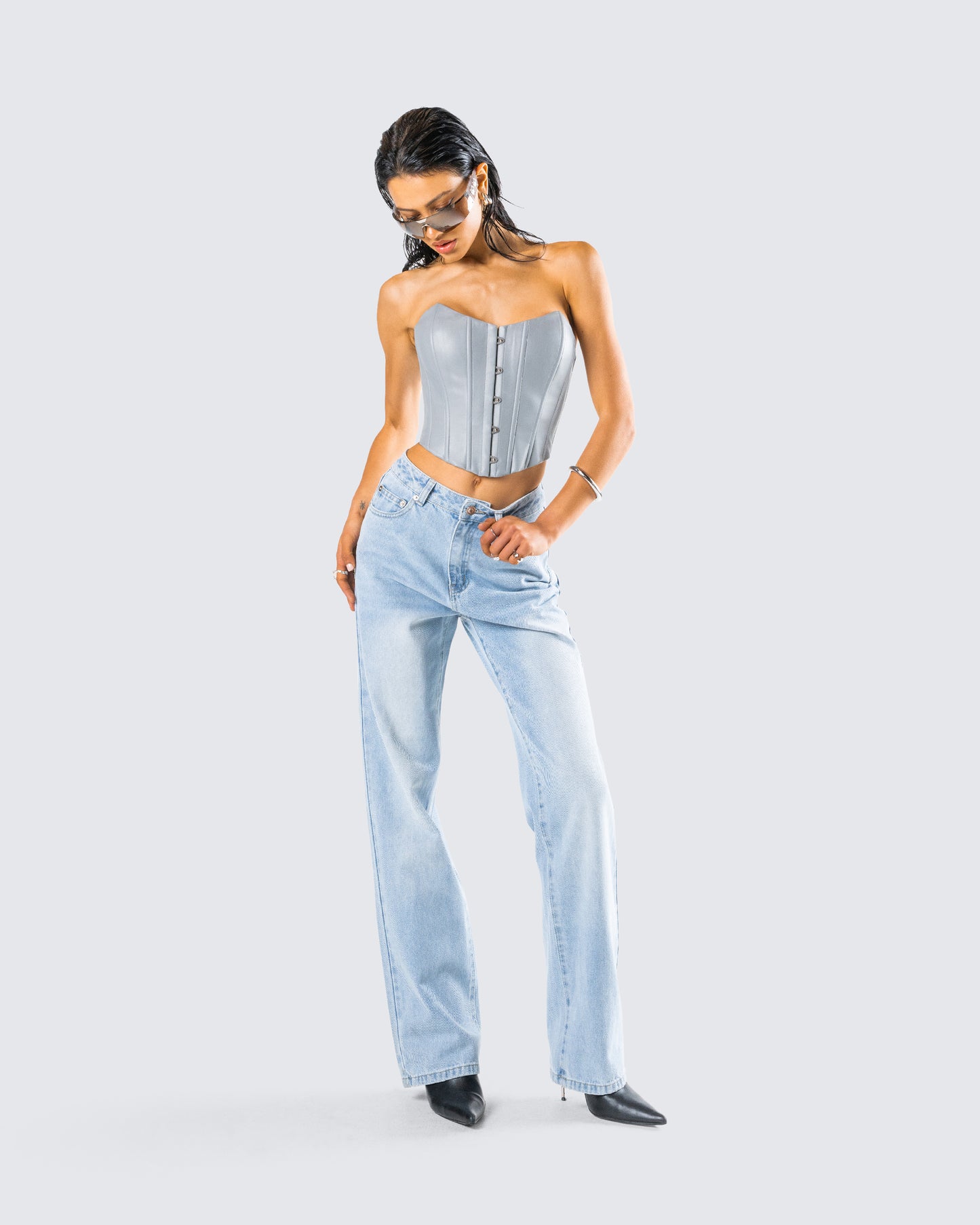 Tui Grey Vegan Leather Corset Top