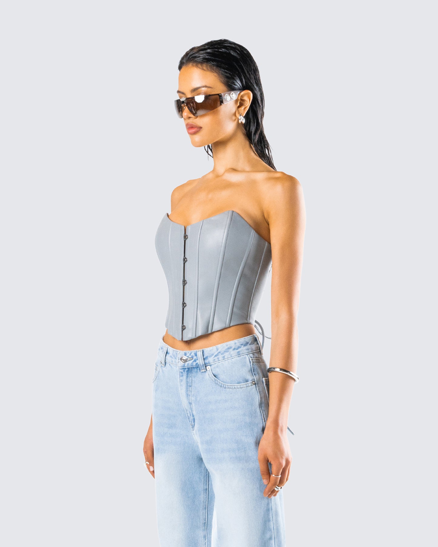 Tui Grey Vegan Leather Corset Top