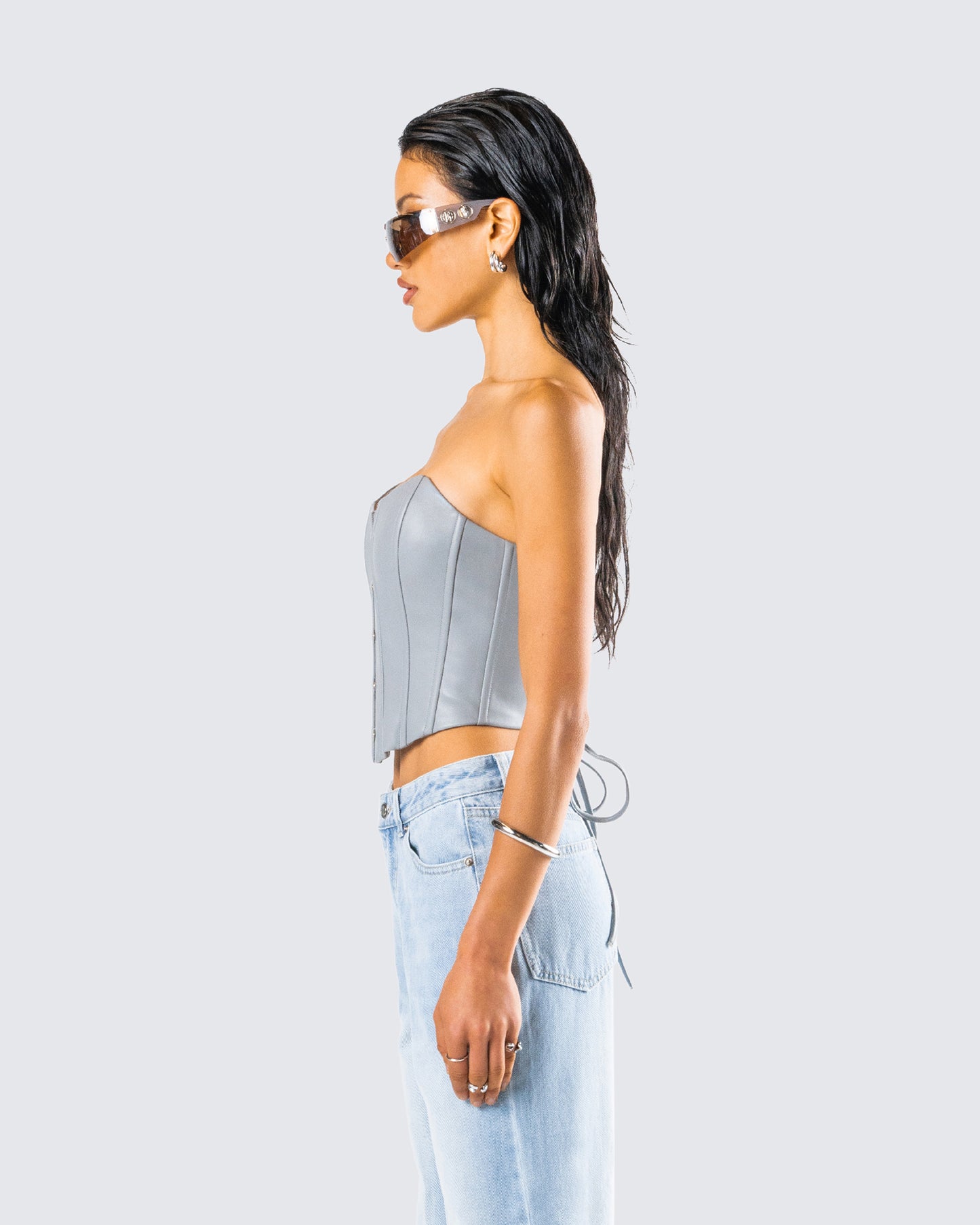 Tui Grey Vegan Leather Corset Top