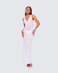 Twyla White Floral Mesh Maxi Dress