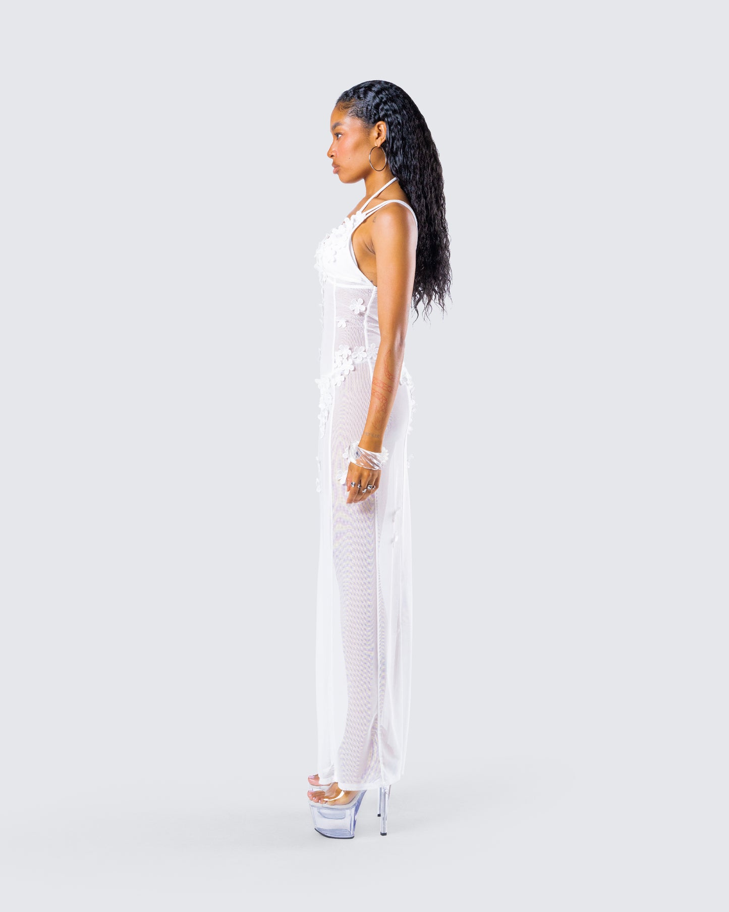 Twyla White Floral Mesh Maxi Dress