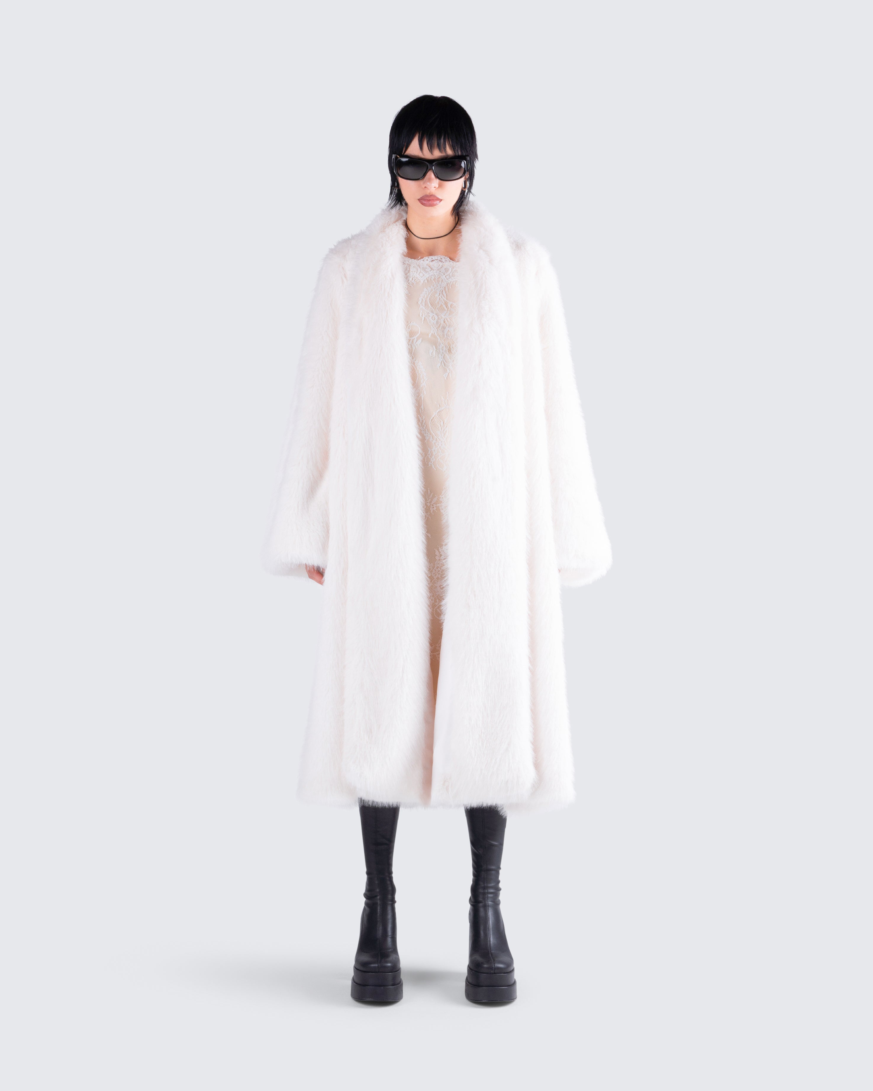 Noel Ivory Midi Vegan Fur Coat – FINESSE