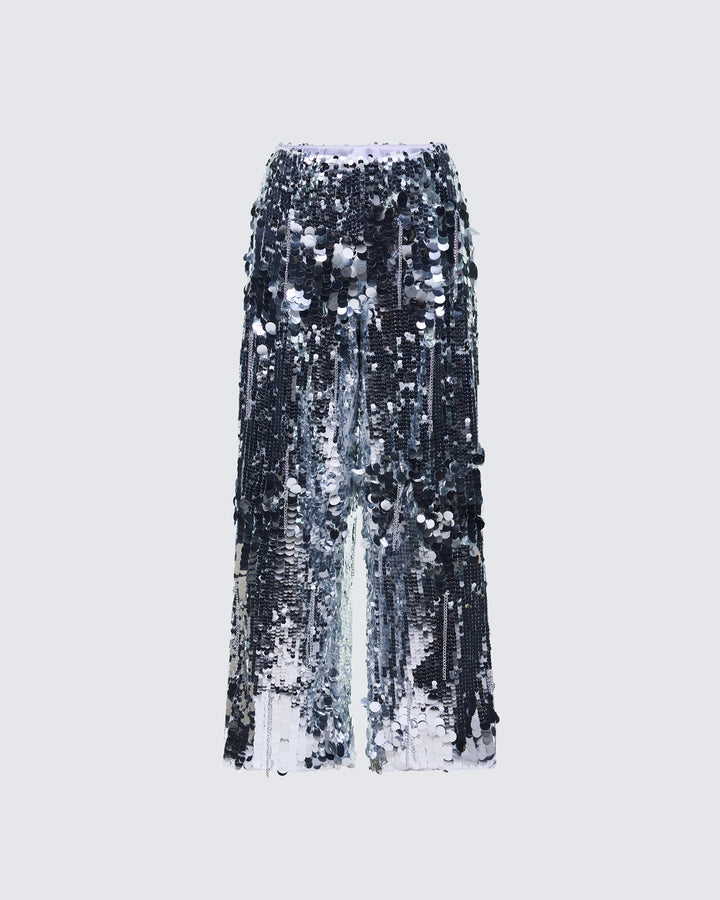 Tiva Ice Silver Sequin Chain High Waisted Pants product front