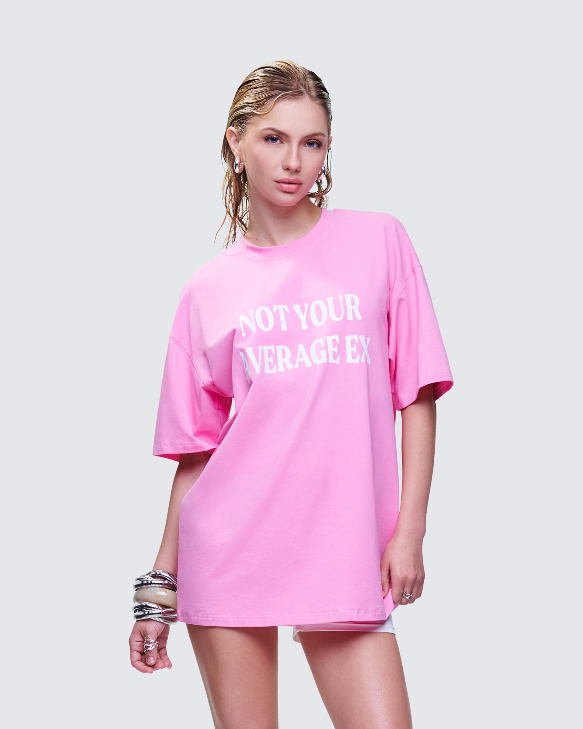 Ula Pink Printed Oversized Tee