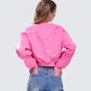 Uzma Pink Denim Cropped Bomber Jacket