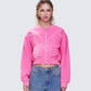 Uzma Pink Denim Cropped Bomber Jacket