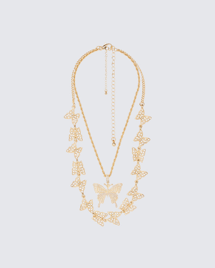Val Gold Butterfly Necklace Stack product front