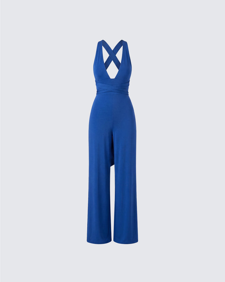 Valentina Blue Halter Jumpsuit