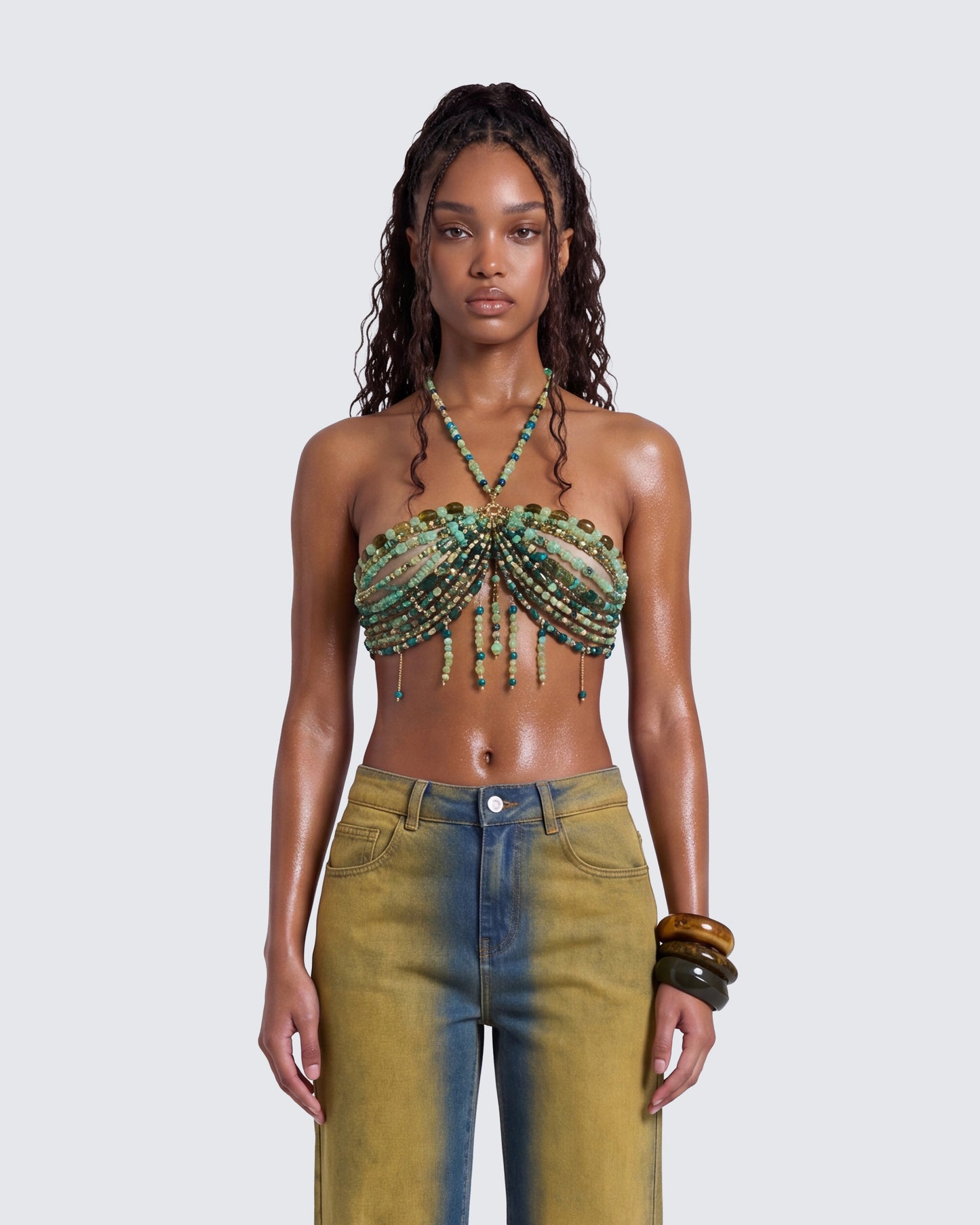 Vanna Green Beaded Bralet model front