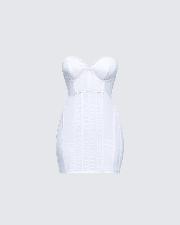 Vela White Lace Corset Mini Dress product front