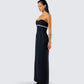 Via Black Crepe Embellished Gown