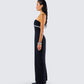 Via Black Crepe Embellished Gown