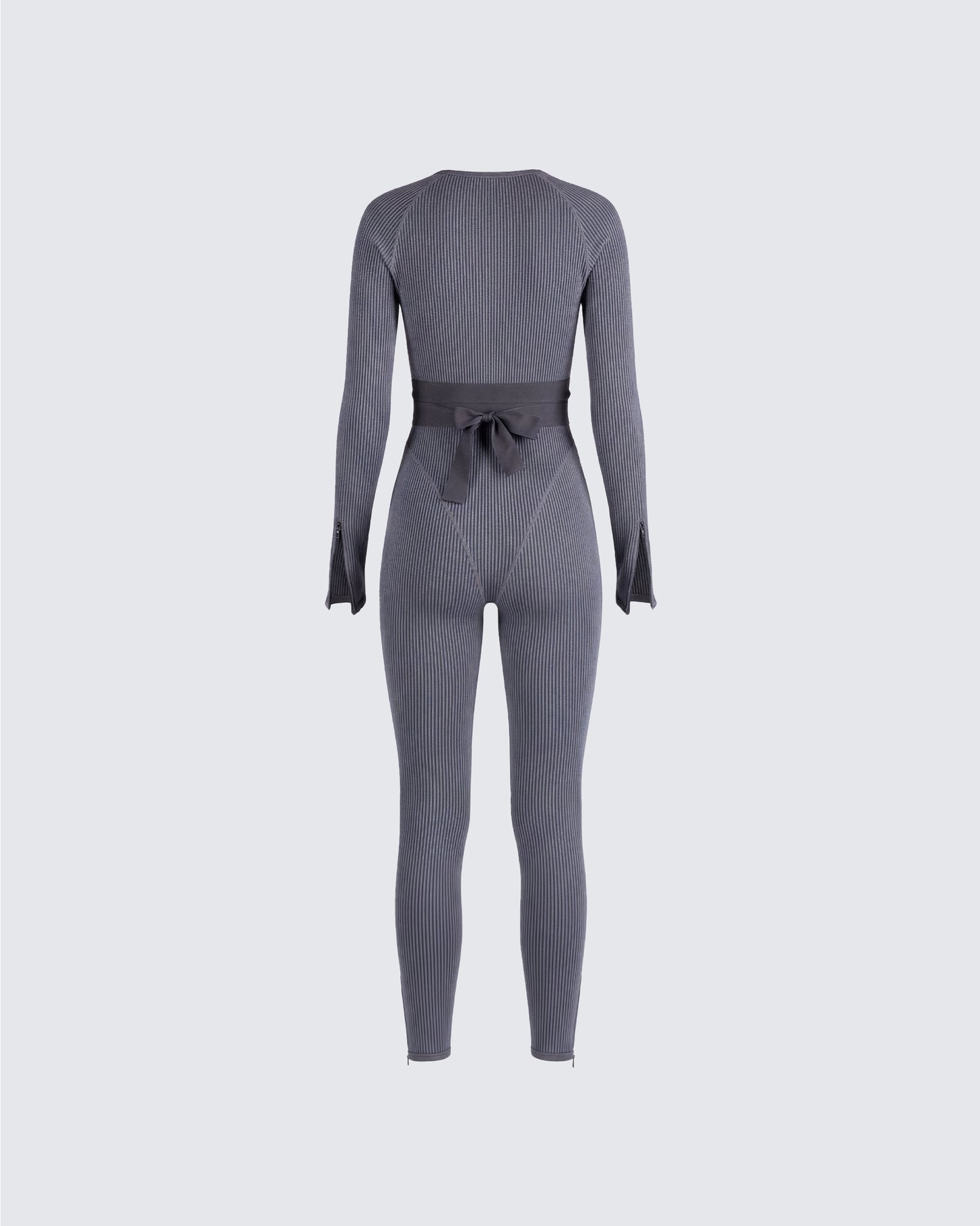 Vilma Grey Rib Zip Jumpsuit