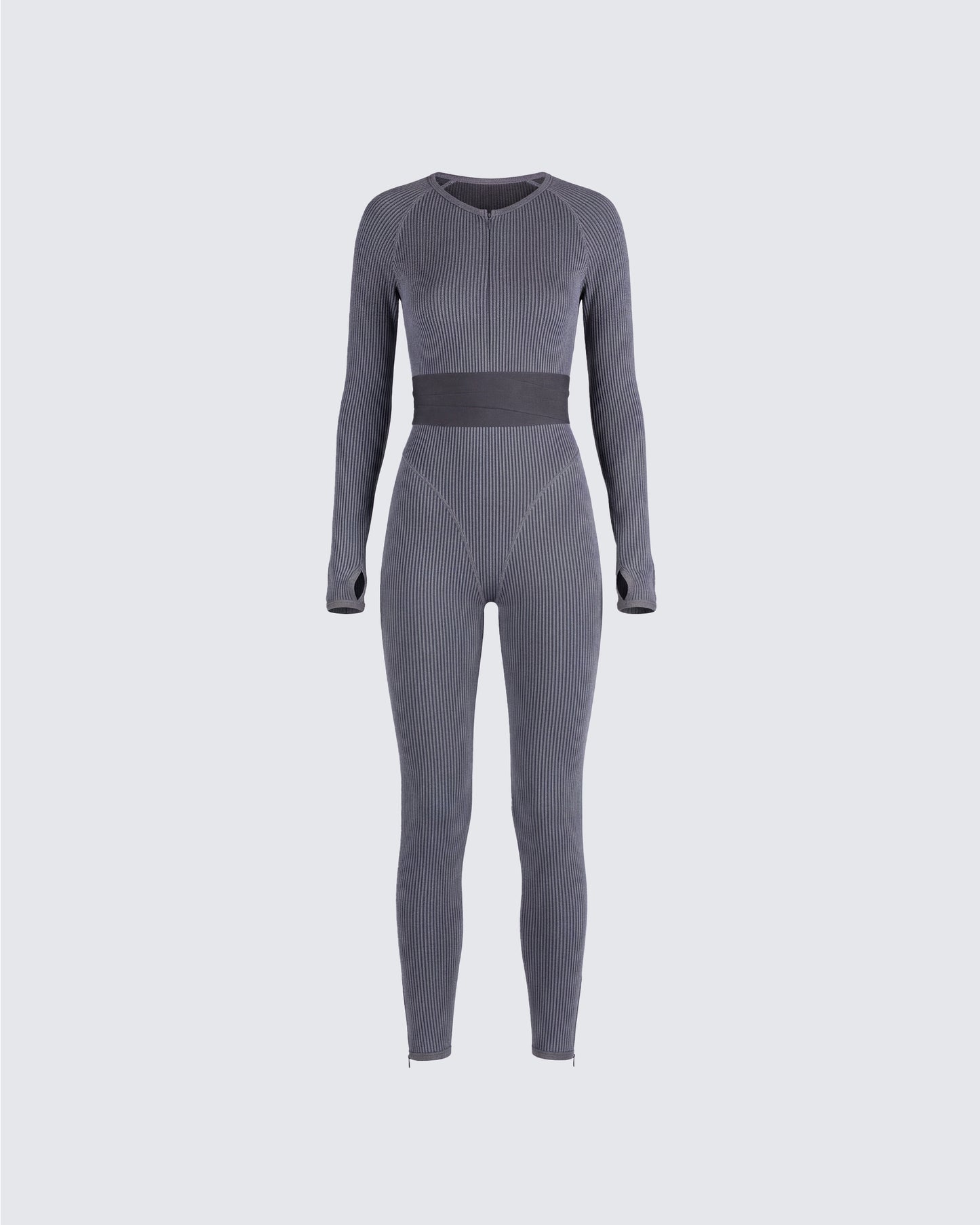 Vilma Grey Rib Zip Jumpsuit