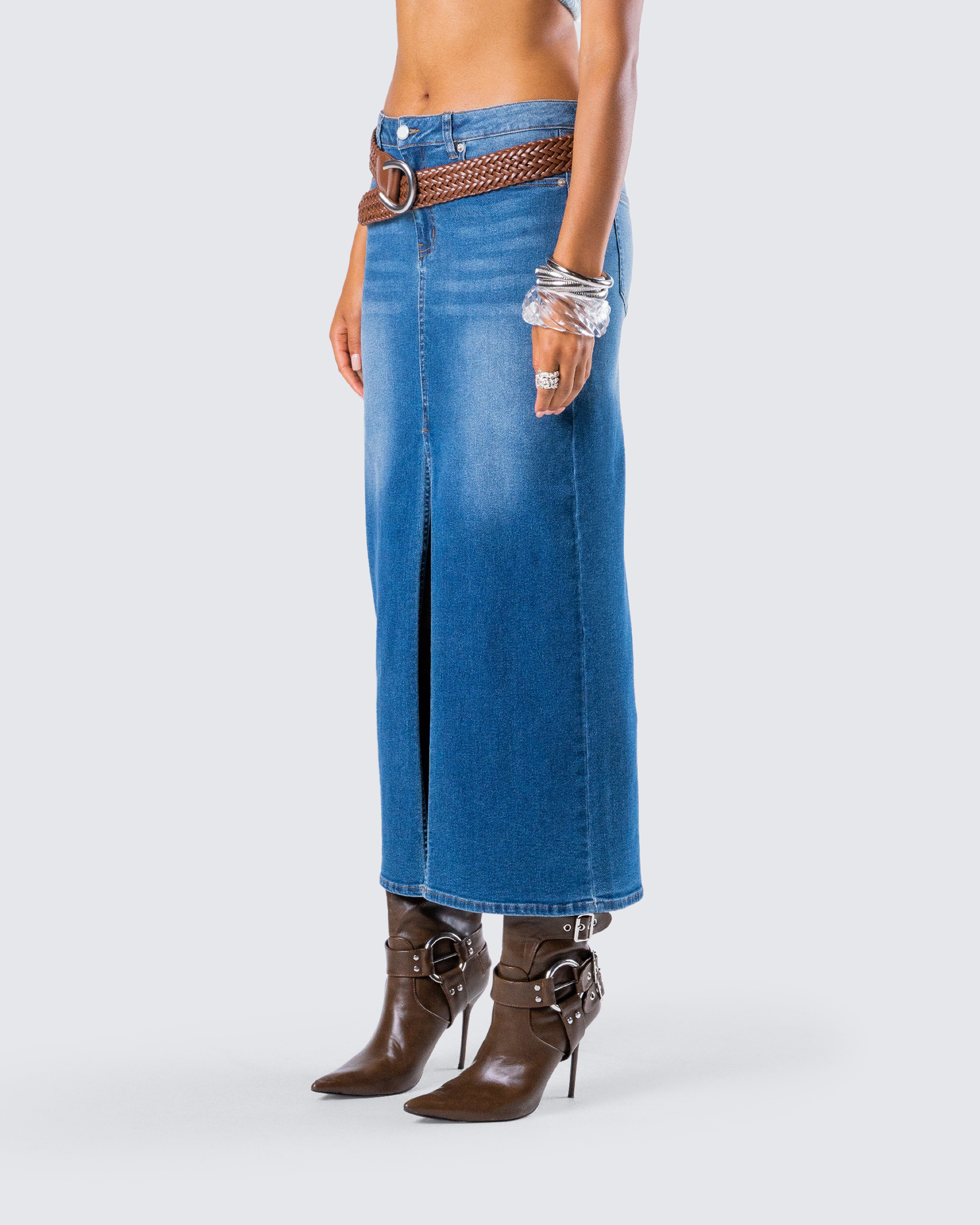 Vincent Blue Maxi Denim Skirt