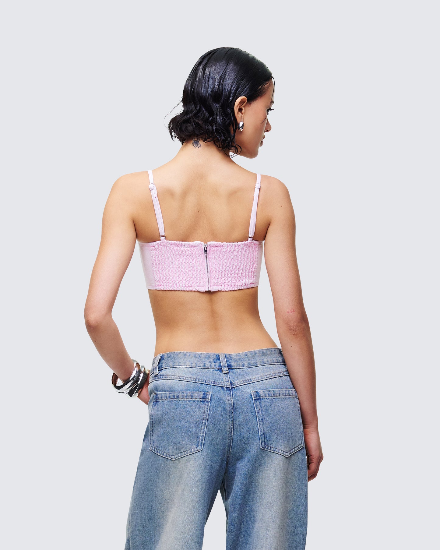 Women's pink cotton corset top close-up detail – FINESSE