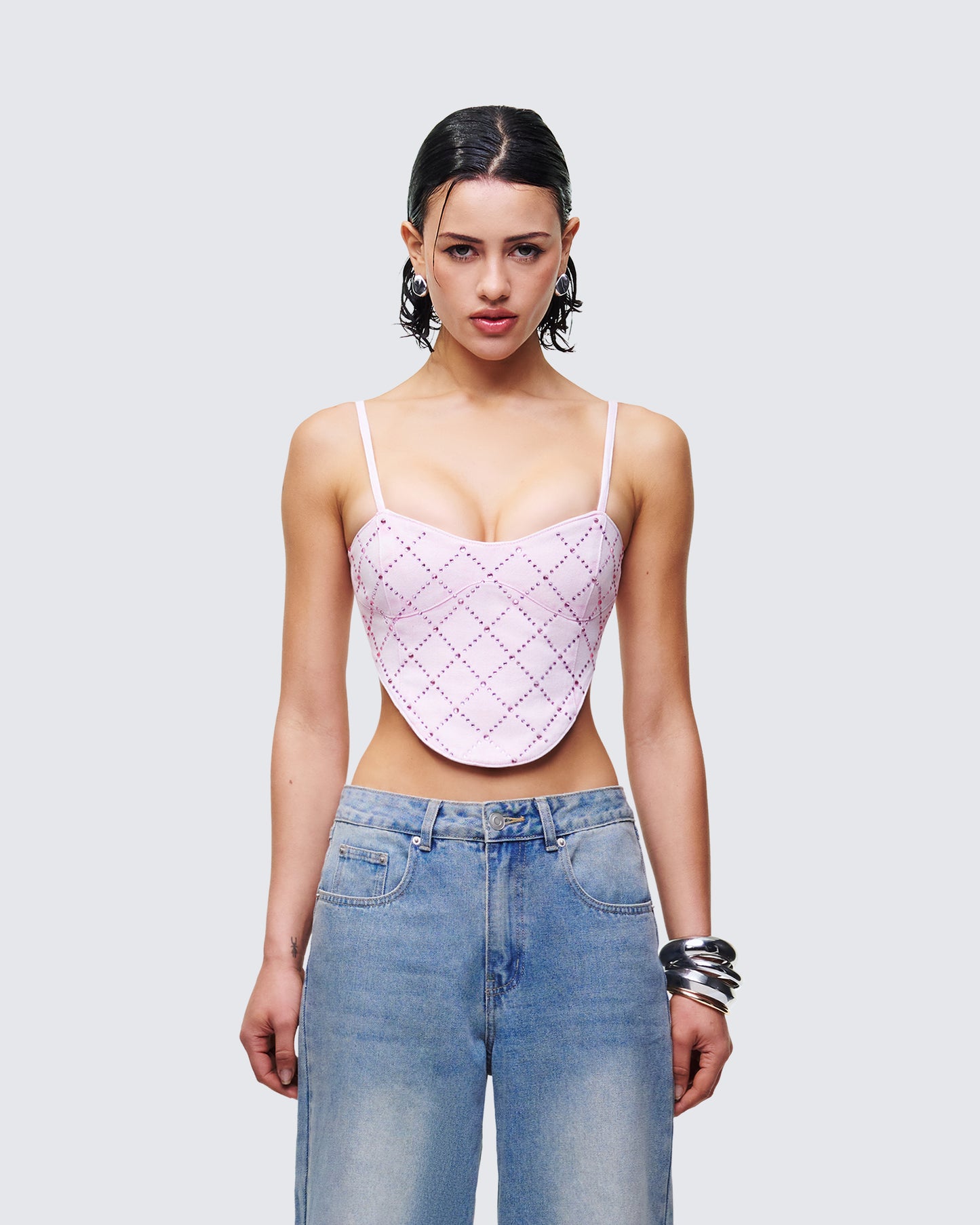 Women's pink cotton corset top front view – FINESSE