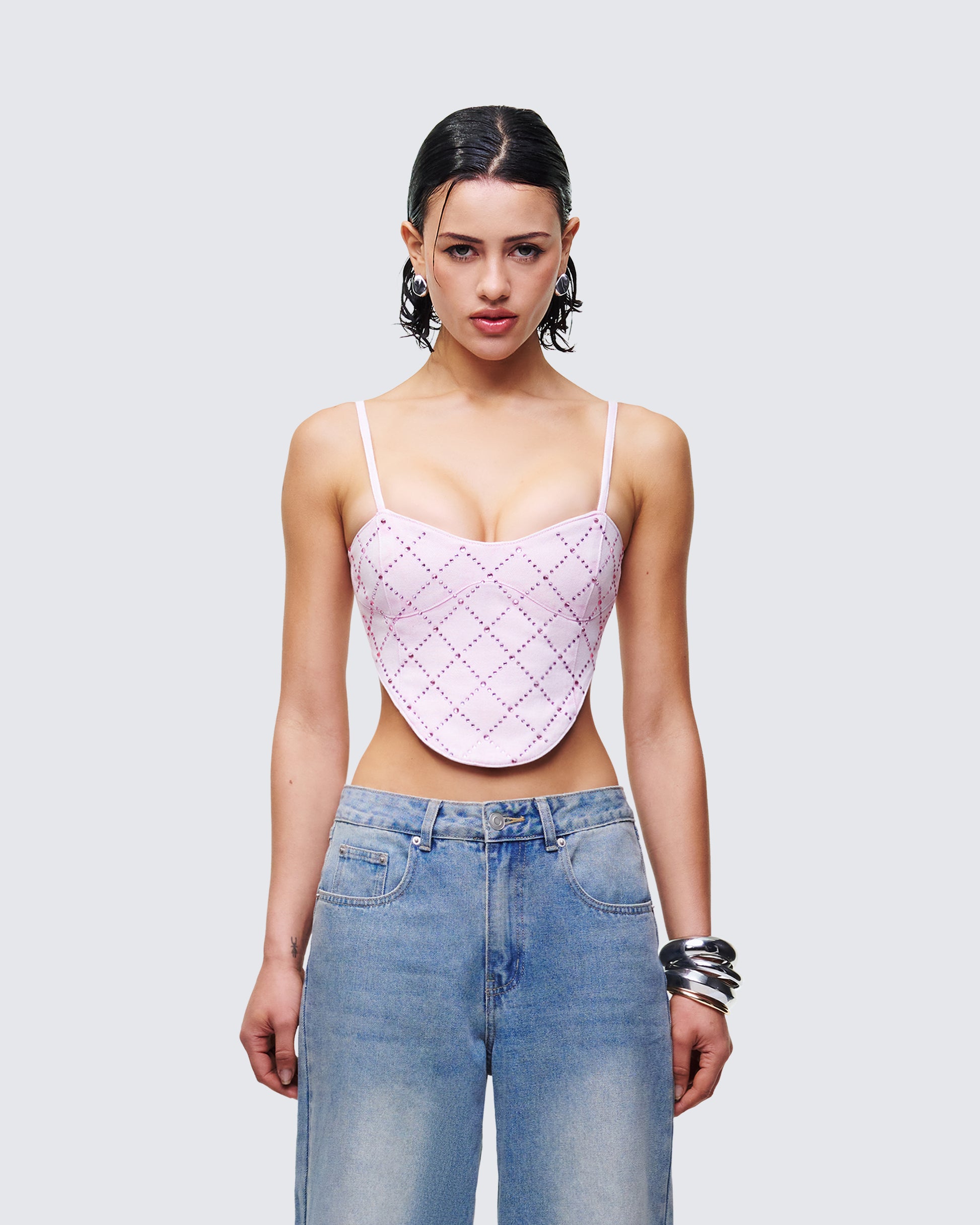 Women's pink cotton corset top front view – FINESSE