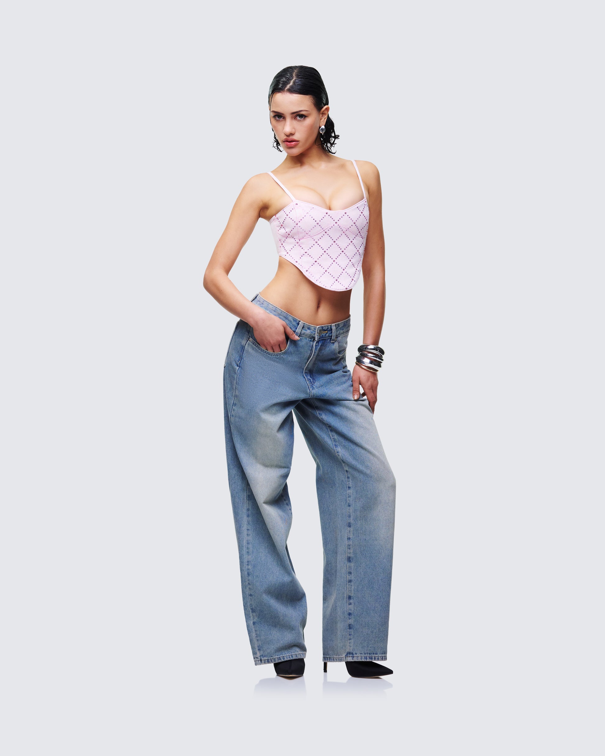 Women's pink cotton corset top alternate angle – FINESSE