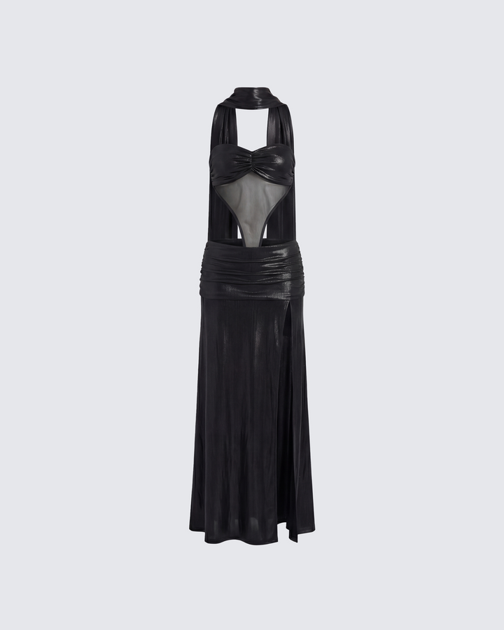 Vesper Black Metallic Scarf Detail Dress product front