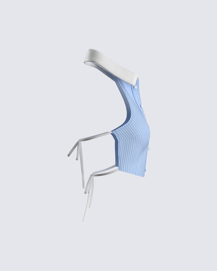 Vitellia Blue Pinstripe Halter Top