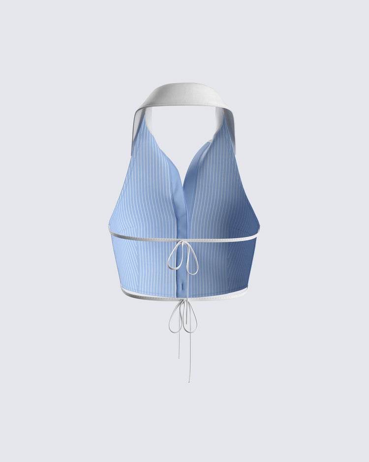 Vitellia Blue Pinstripe Halter Top