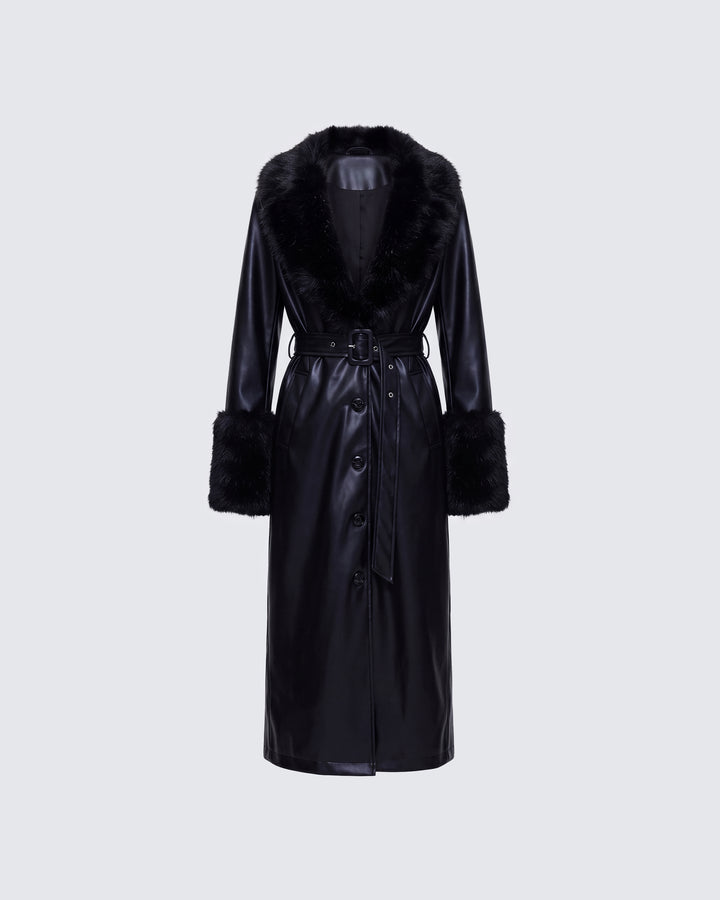 Willa Black Vegan Fur Leather Coat