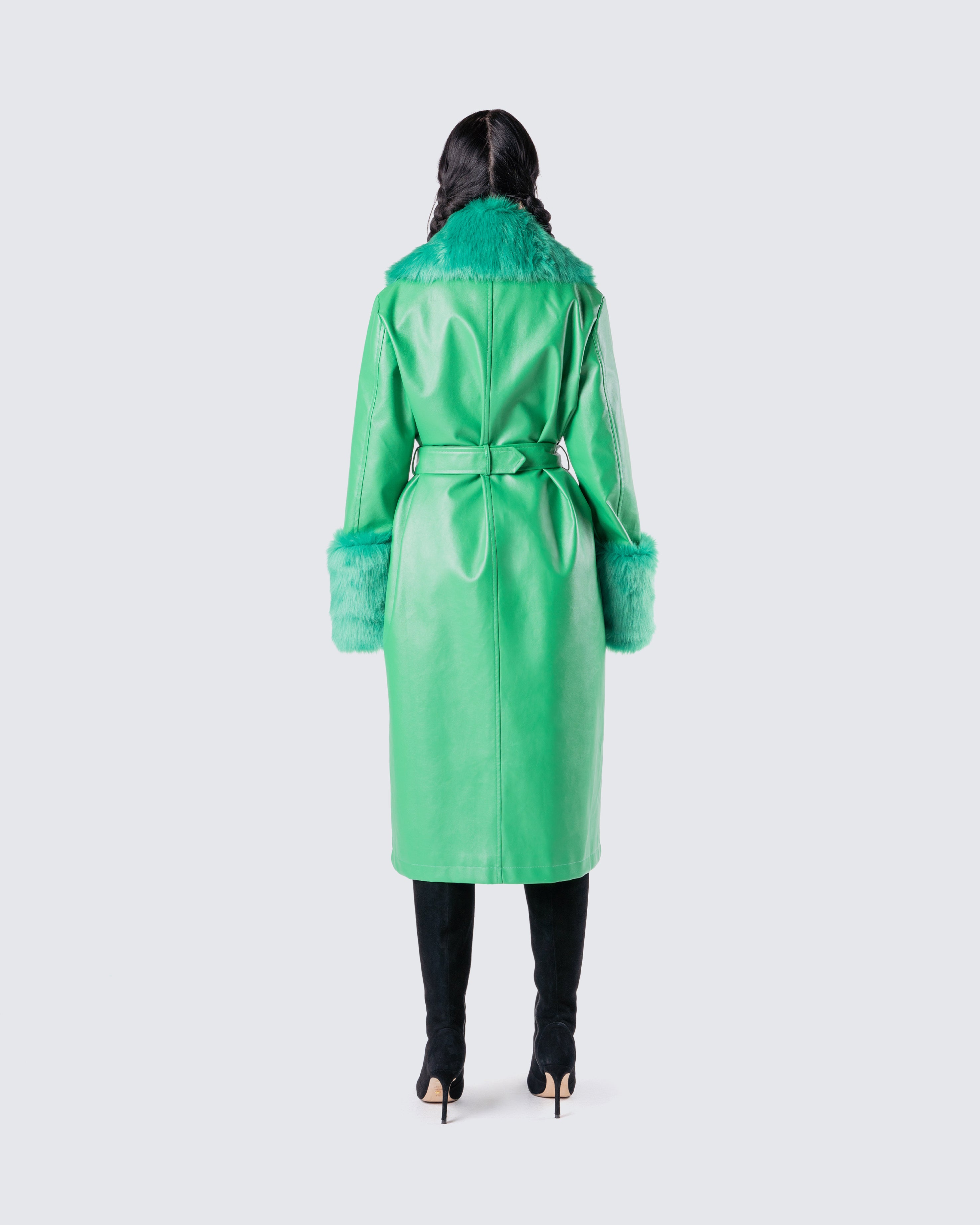 Green fur outlet trim coat