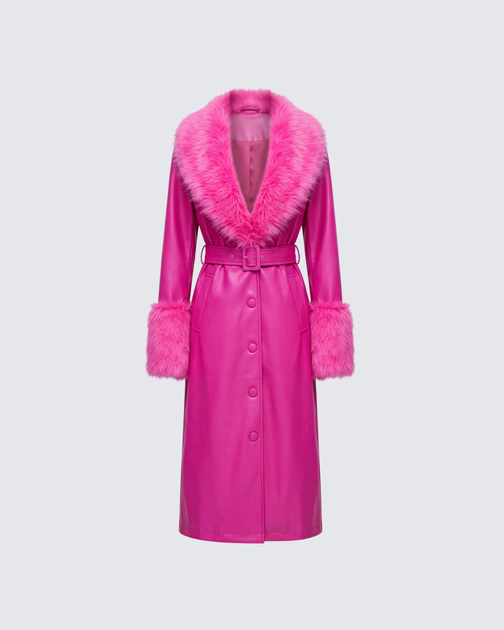 Willa Pink Vegan Fur Leather Coat