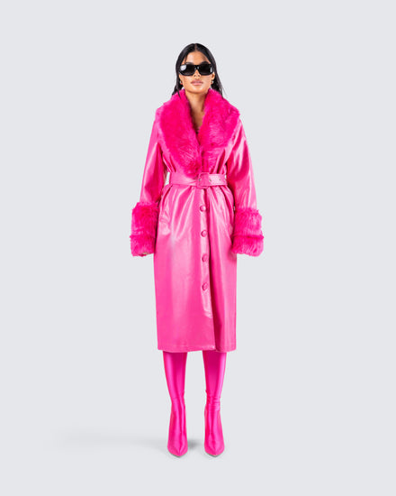 Willa Pink Vegan Fur Leather Coat