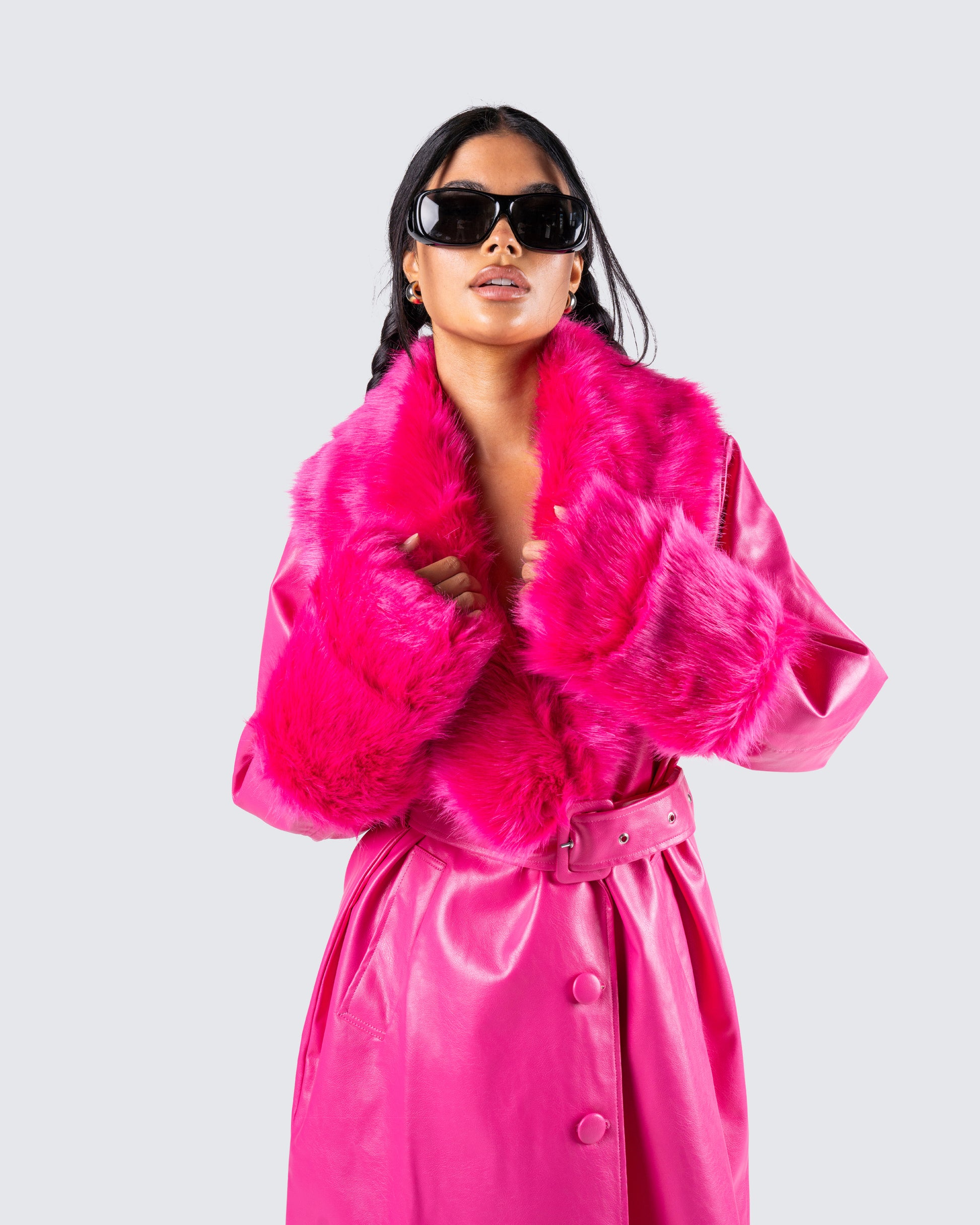 Willa Pink Vegan Fur Leather Coat – FINESSE