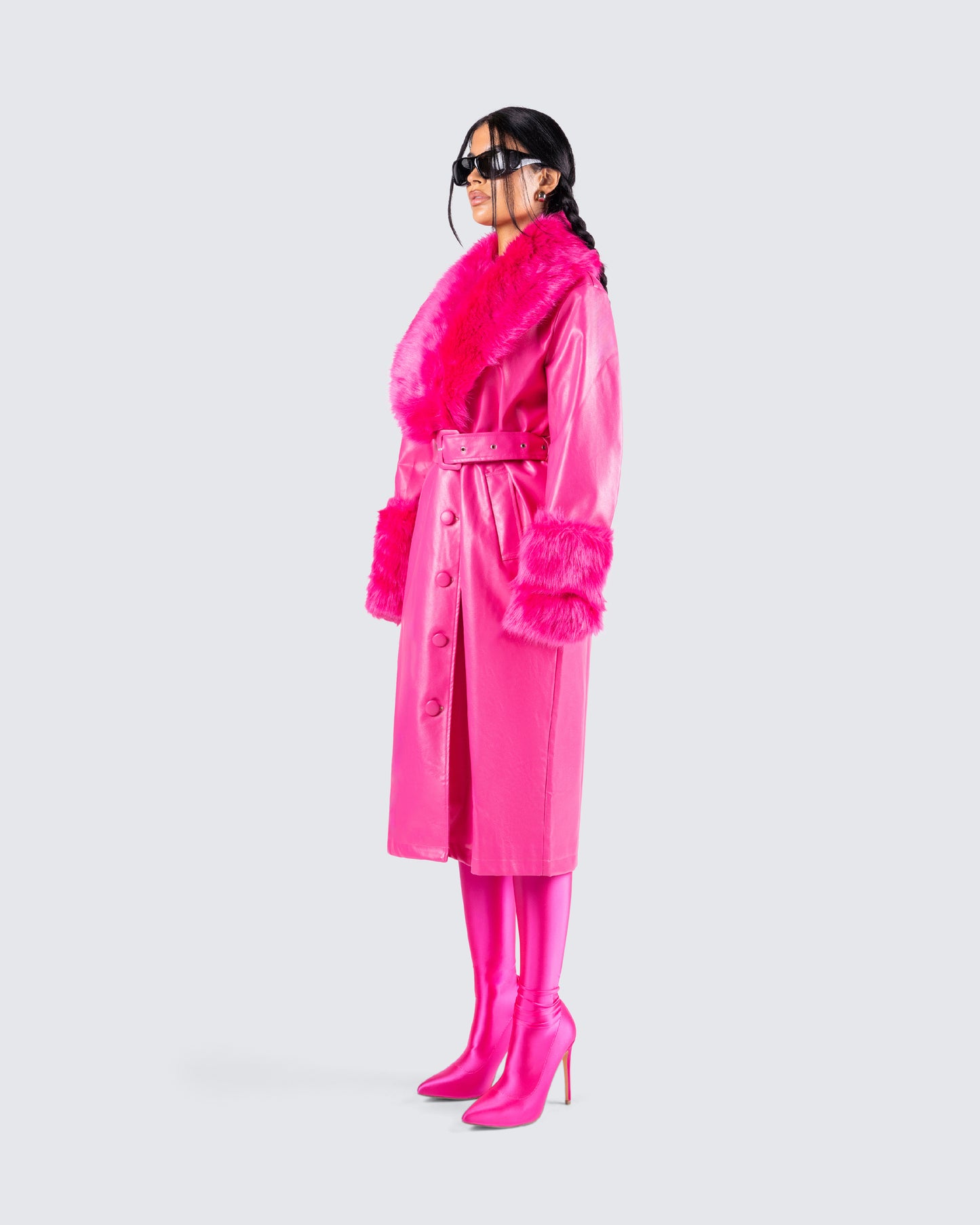 Willa Pink Vegan Fur Leather Coat