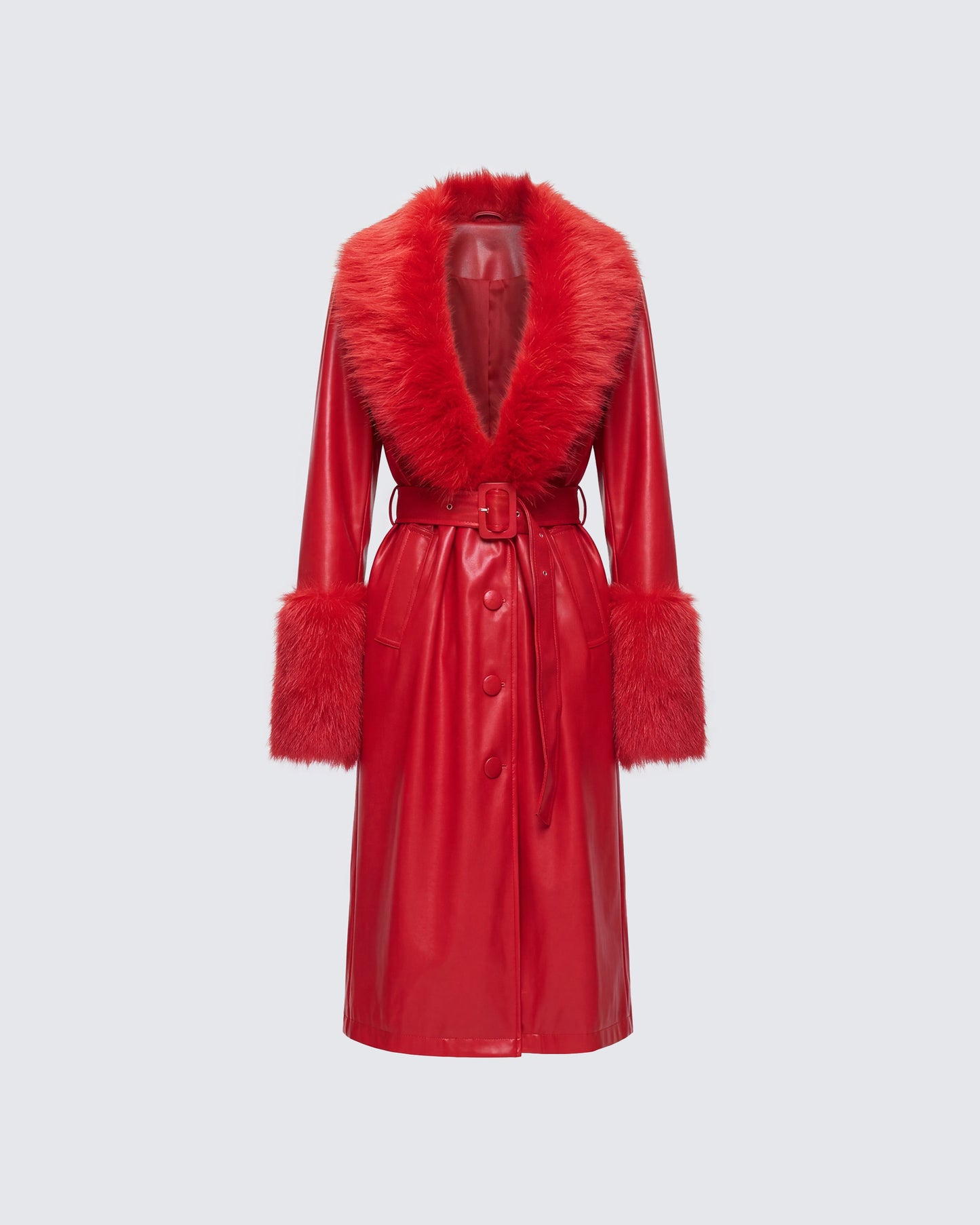 Willa Red Vegan Fur Leather Coat