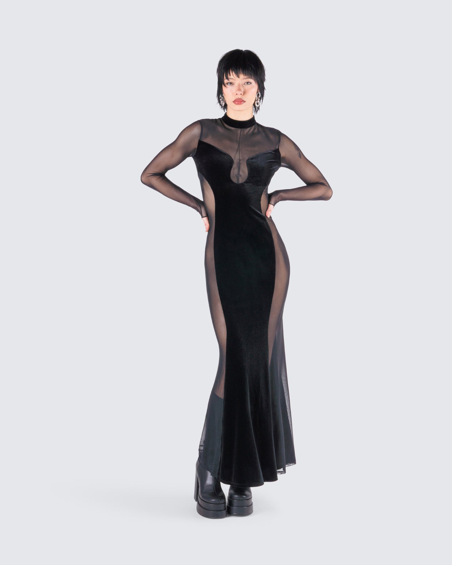Wilma Black Velvet Paneled Gown