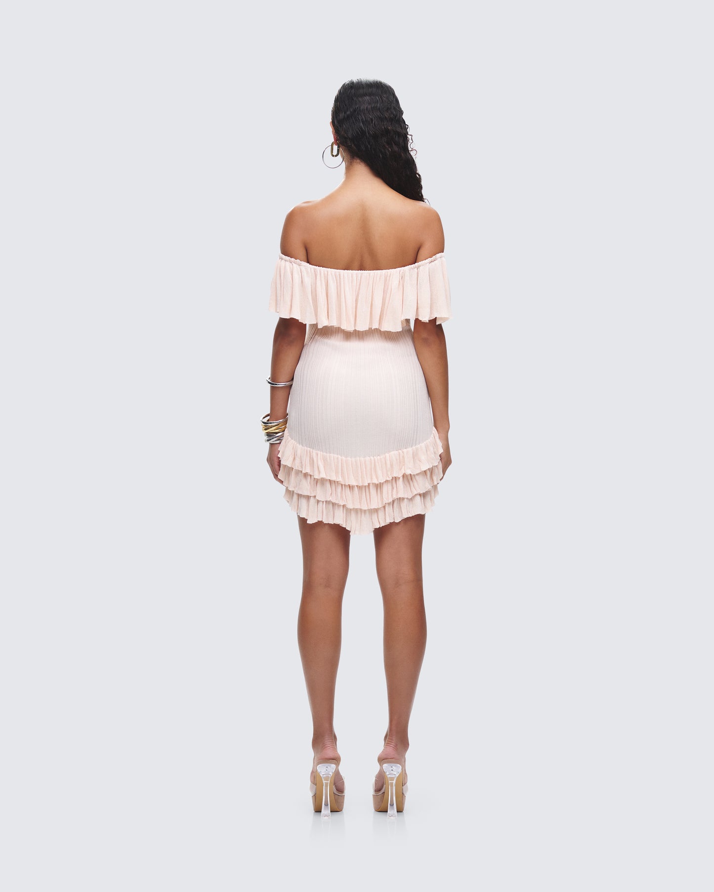 Winsley Peach Ruffle Knit Mini Dress