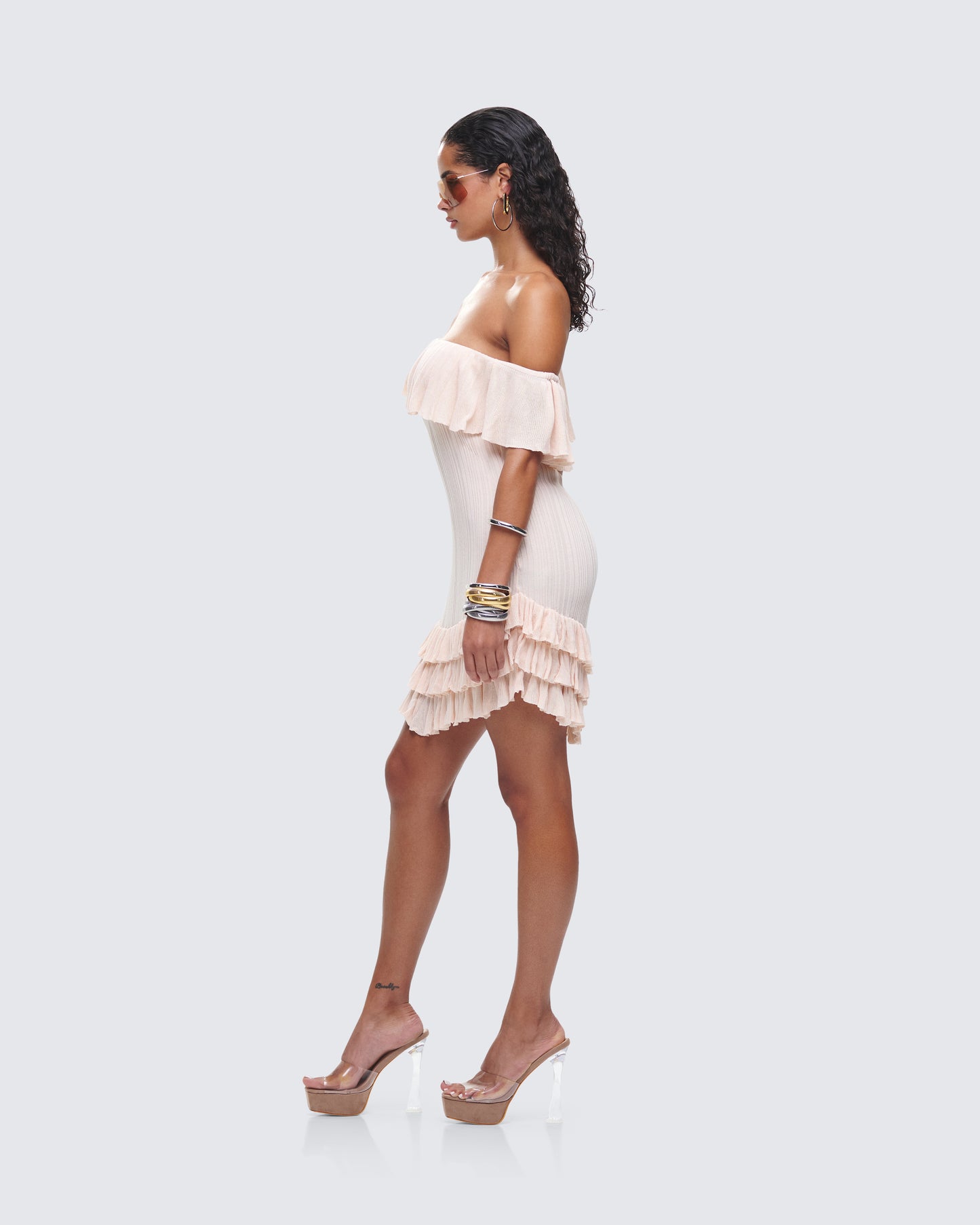 Winsley Peach Ruffle Knit Mini Dress